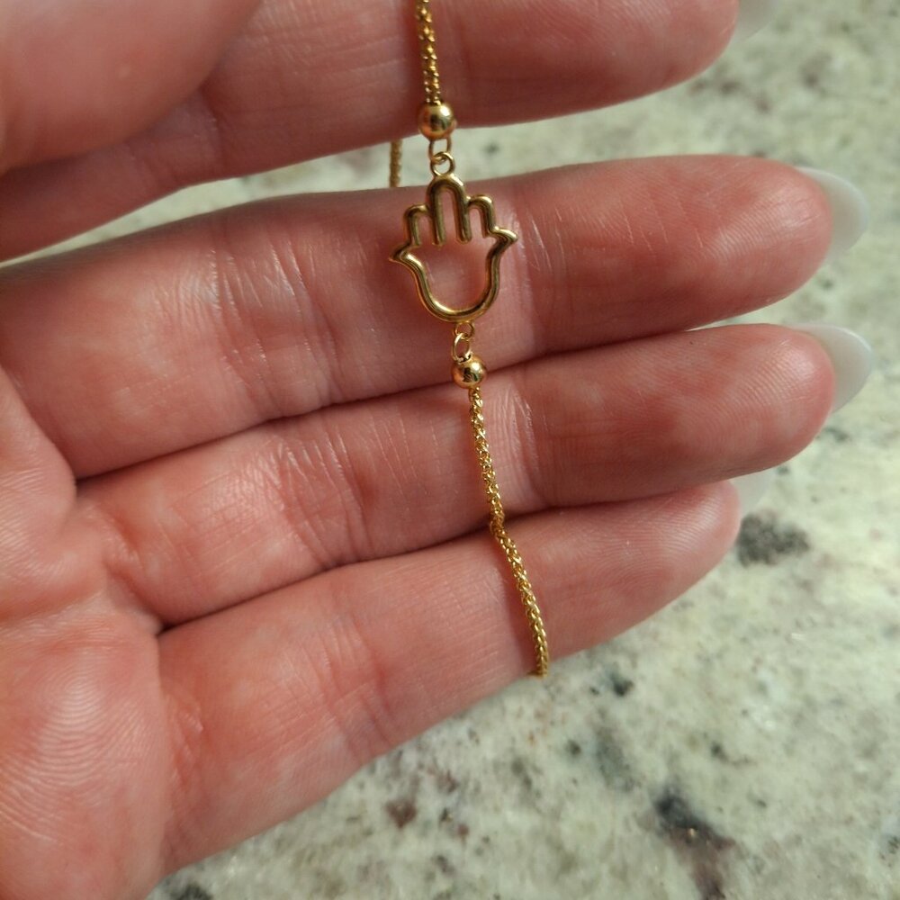 Solid Gold Hamsa Hand Bracelet - image 4